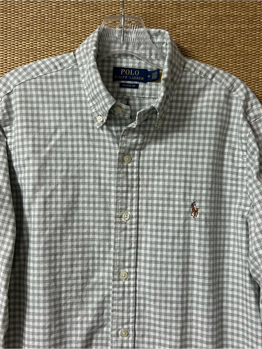 Polo Ralph Lauren Shirt Men’s M Gray White Check Long Sleeve Button Up Oxford